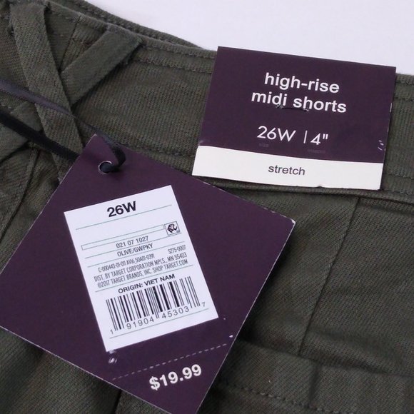 AVA & VIV Midi Button Fly Denim 26W High Rise Shorts Green Casual Comfort - NWT - Picture 5 of 5